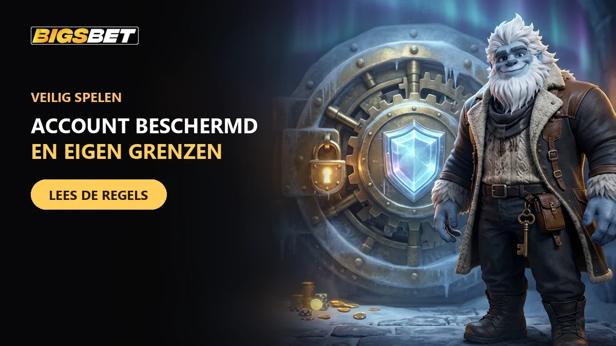 12 biggy de yeti bewaakt een kluisdeur met een schild voor veilig spelen bij bigsbet